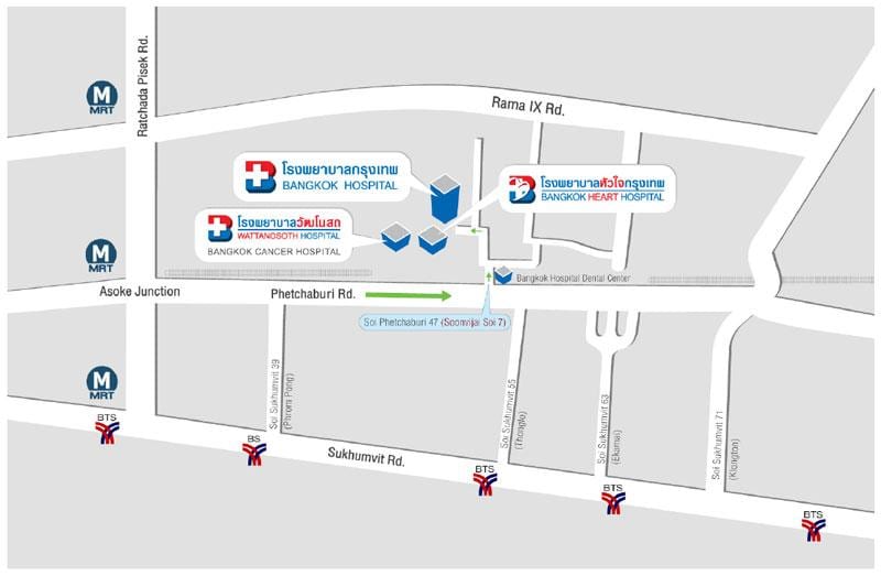 zemljevid bangkok bolnišnici