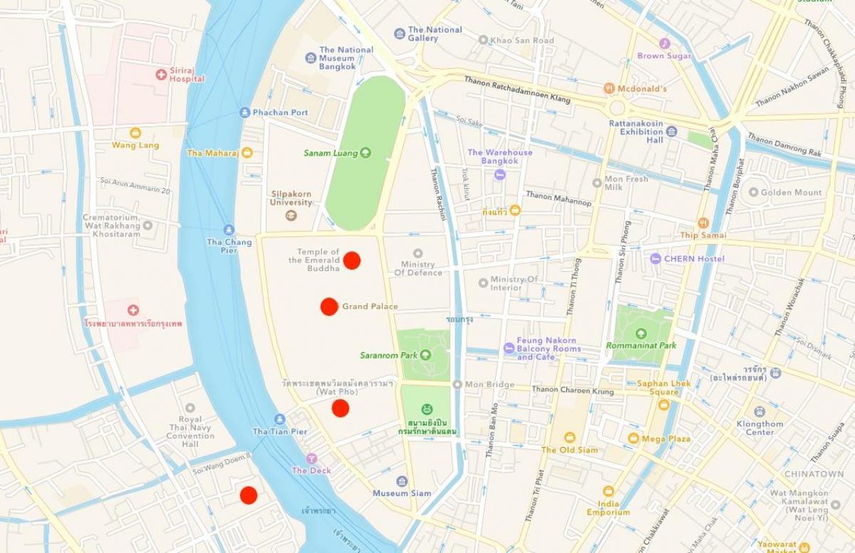 zemljevid templjev v bangkoku
