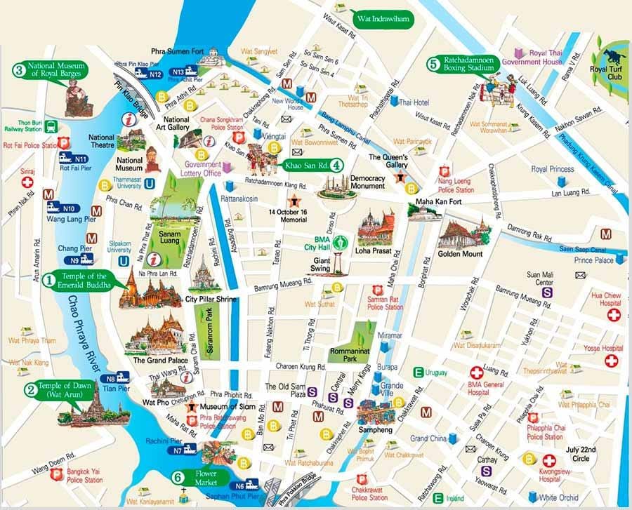 bangkok znamenitosti zemljevid