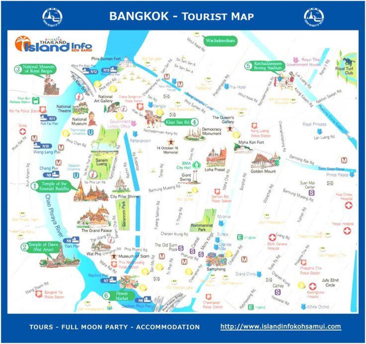 bangkoku na tajskem turističnem zemljevidu