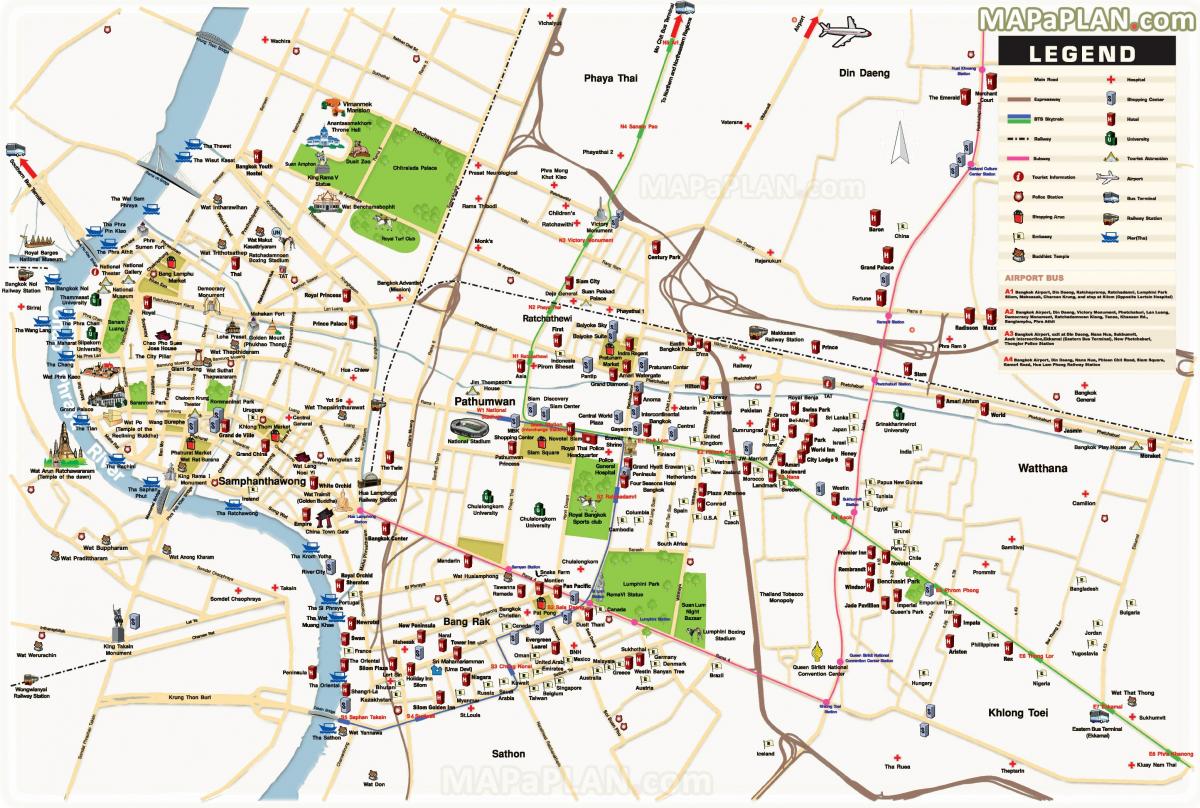 bangkok glavne znamenitosti na zemljevidu