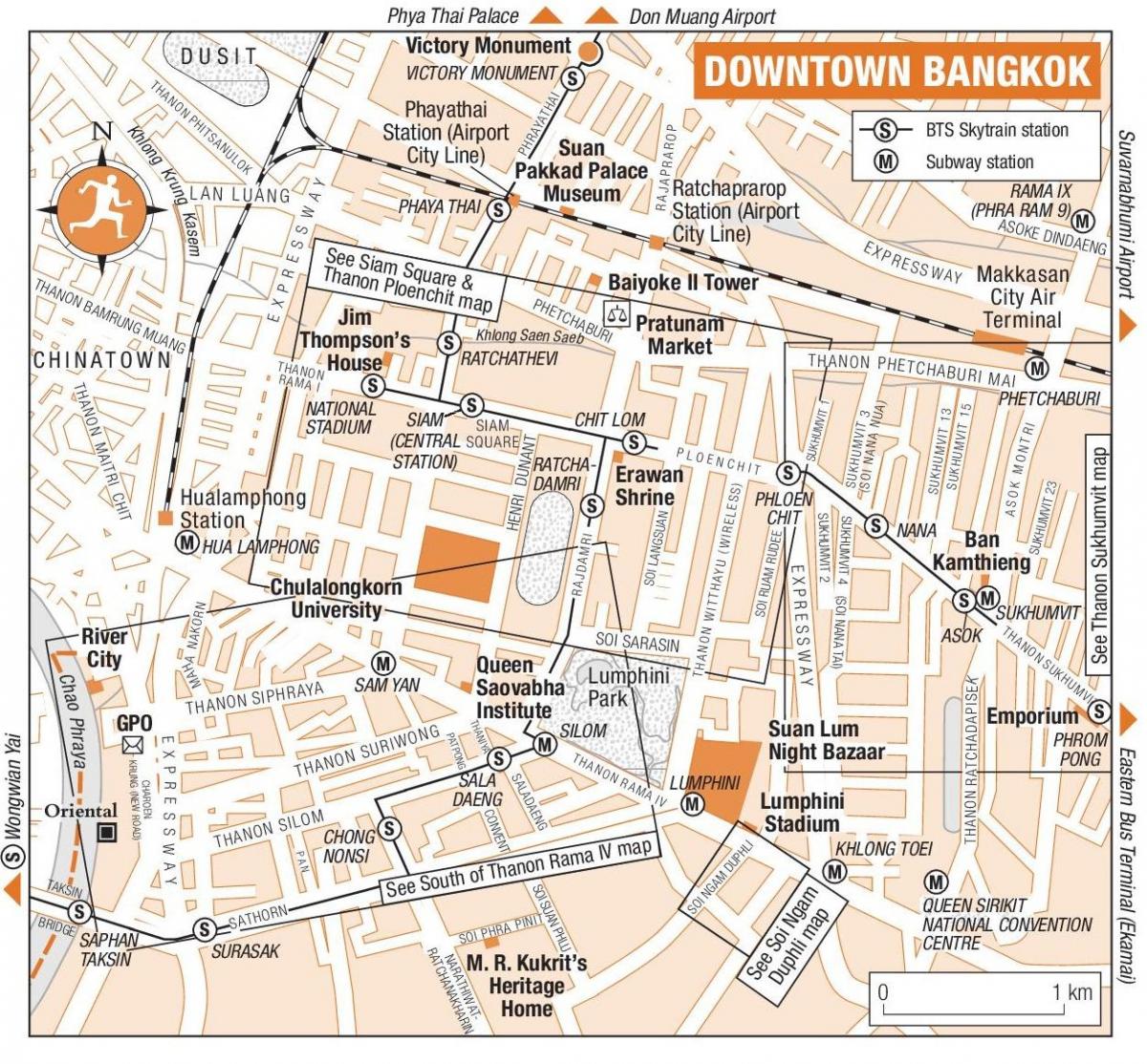 bangkok iz centra mesta (zemljevid